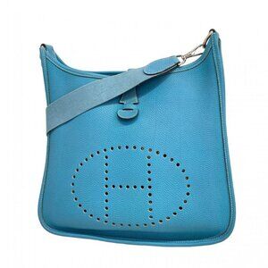 Hermes Shoulder Bag Evelyne Taurillon Clemence Blue Jean Silver